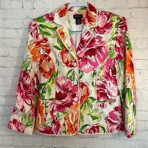 City Silk stretch lined blazer in beautiful bright flowers
